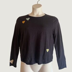 Lisa Todd Heart Intarsia Sweater M Crewneck Knit Hearts Navy Blue Love Lover